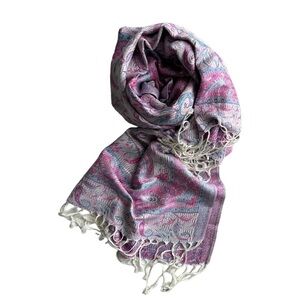 Cashmere wool - Pink Blue Paisley Pashmina Scarf Wrap